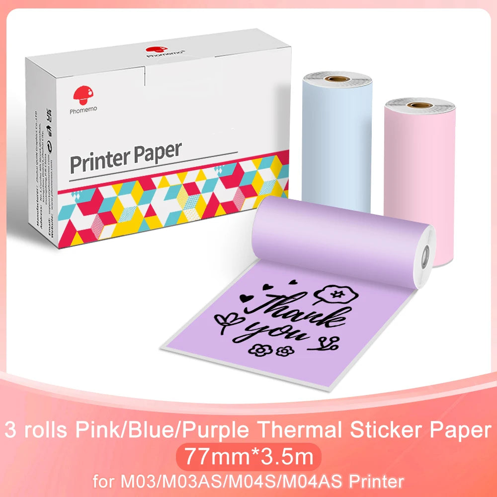 NEW Arrivals 3 Rolls Set Original PHOMEMO Adhesive Transparent Thermal Paper Clear Adhesive Thermal Sticker Paper for M04S/M04AS Bluetooth Printer 110mmx3.5m