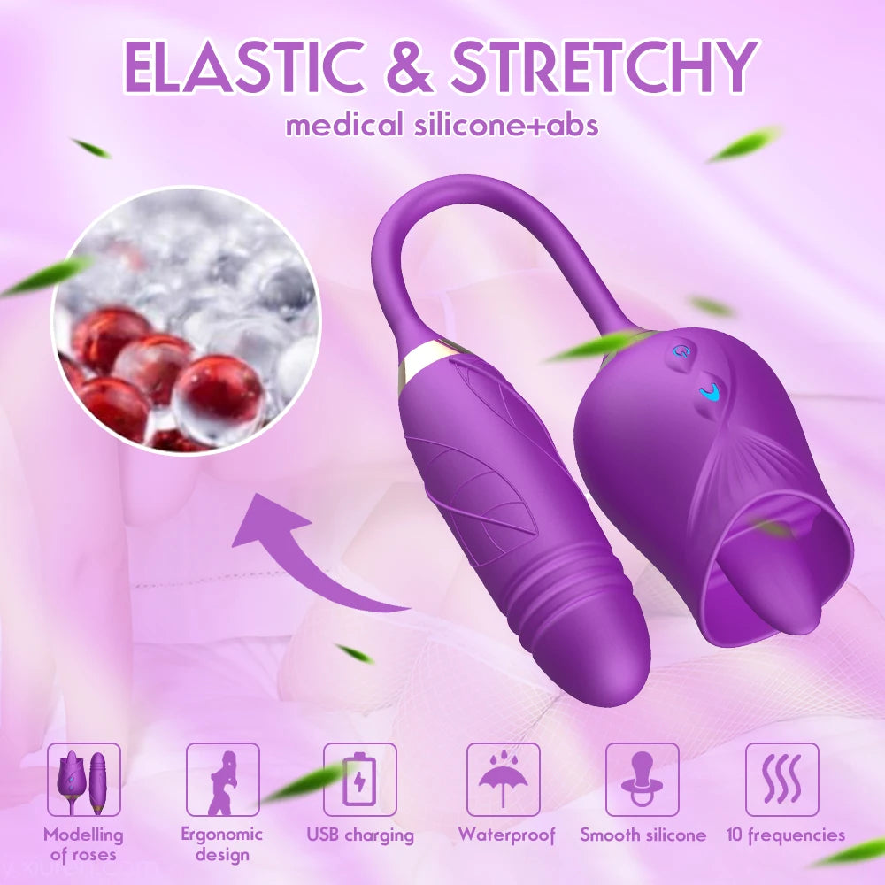 Rose Toy Sucking Licking Vibrator Female Clitoris Nipple Stimulator Vagina Massager Telescopic G-Spot Vibrating Egg for Women Ad
