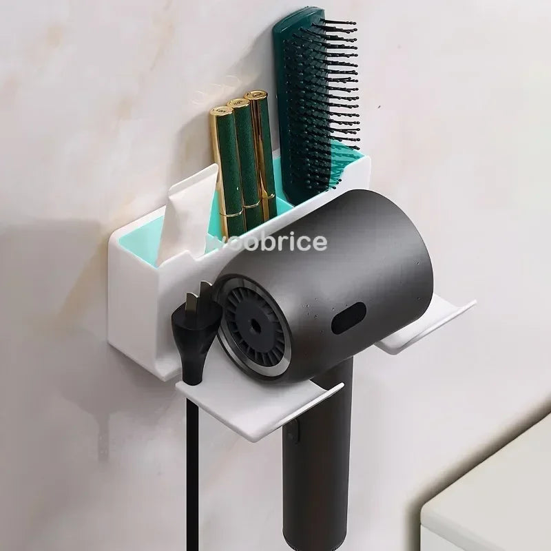 NEW Arrivals White/Gray/Black Color Wall Mounted Hair Dryer Holder for Bathroom Shelf Without Drilling Plastic Hair Dryer Stand Bathroom Organizer Wall Shelf
