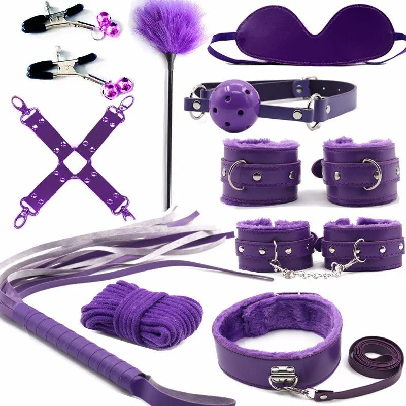 Role-playing 10 PCs BDSM Adult Sex Plush Cuff Lace up Drawstring Sexy Bedding Strap Couple Sex Toy Set Popular