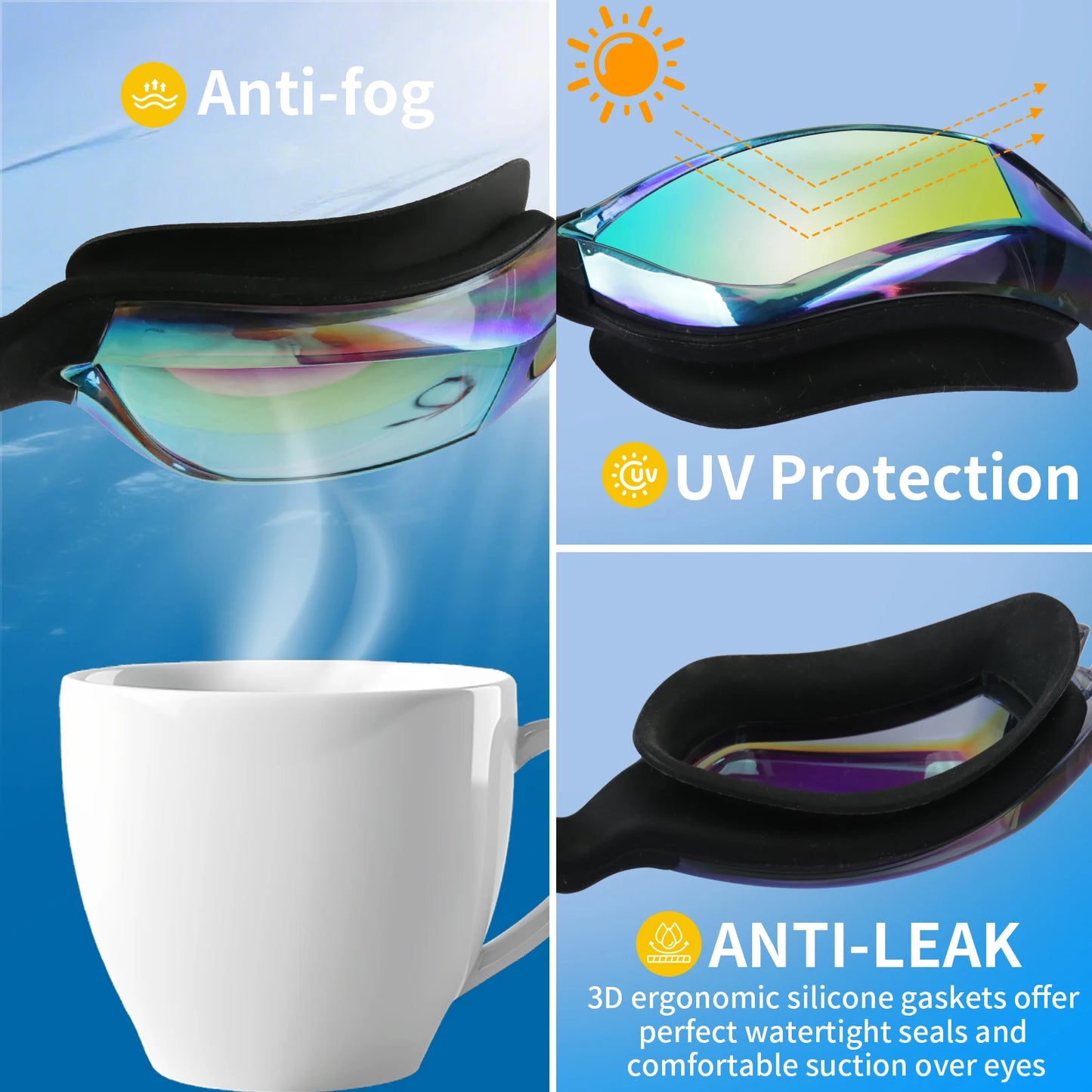 2PCS Goggles Adults/Children Set + Earplugs No Leaking Anti Fog Professional Swimming Goggles Adjustable with Earplugs Storage Box Swimming Water Pool Glasses for Beach Swim Sports Adults Kids