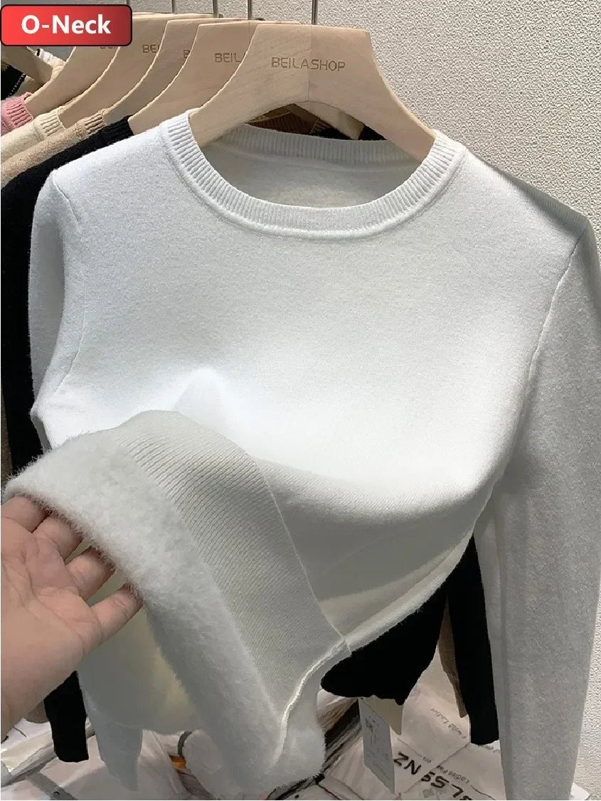 NEW Arrivals Sweater For Women Winter Thicken Turtleneck Slim Knit Pullover New Warm Plush Velvet Lined Knitwear Jumper Tops Casual Female Girls Luxury Fashion Clothing Supplies