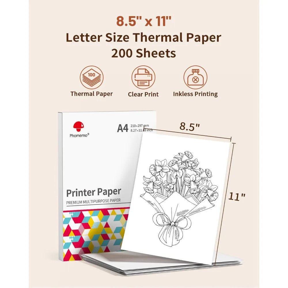 NEW Arrivals 4 Rolls 200 Sheets Set Original PHOMEMO A4 Paper Thermal Paper Fold Continuous Printing Paper Suitable for Phomemo M08F A4 Printer Long Time Storage