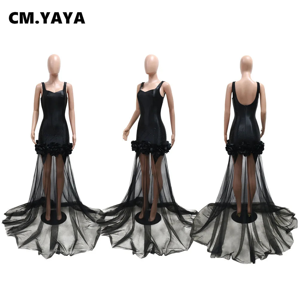 Low-Price Sales are Limited NEW Diamonds 3D Flower Mesh See Through Women Sleeveless Bodycon Long Dress Evening Wedding Birthday Party Business Dinner Prom Maxi Mermaid Dresses Ladies Luxury Fashion Clothing Supplies