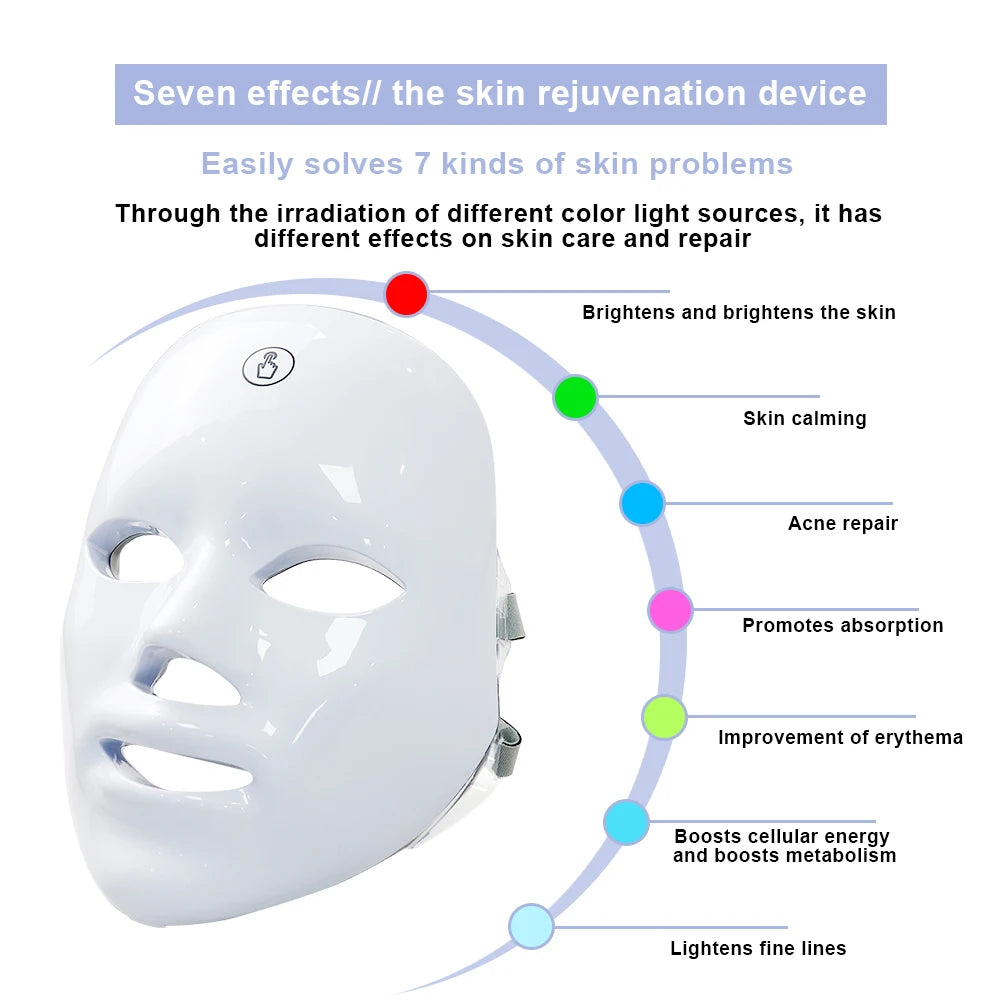 NEW Arrivals 7 Colors LED Facial Mask Photon Therapy Face Skin Care Mask Anti Acne Therapy Skin Rejuvenation Wrinkle Removal Face Beauty Mask Ladies Home Beauty Salon SPA Accessories