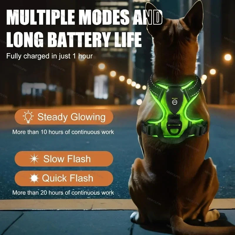 NEW Arrivals LED Light Up Dog Harness No Pull Adjustable Rechargeable Pet Luminous Vest Harness Small Medium Large Dogs Outdoor Night Walking Running Pet Supplies