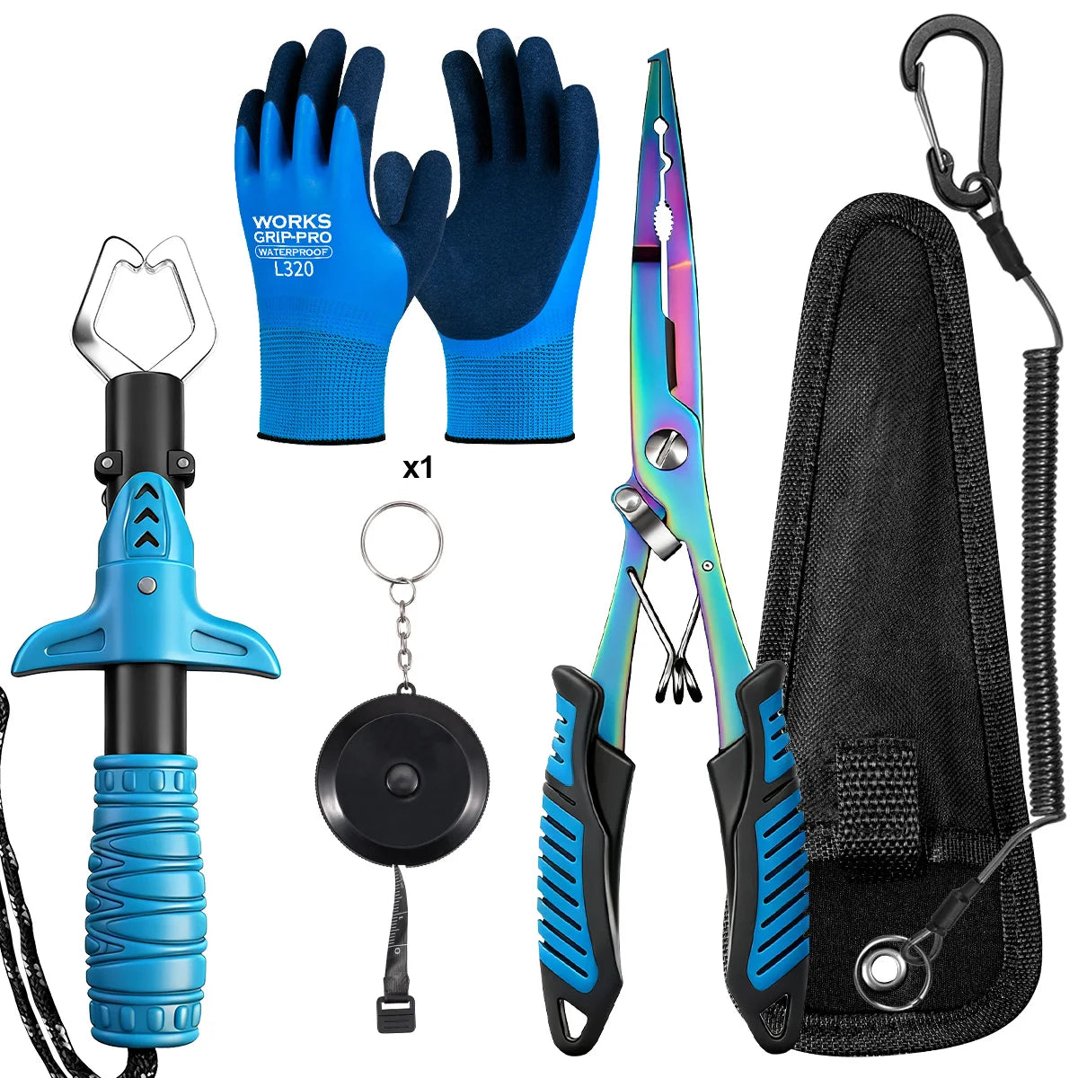 NEW Set Complete Fishing Pliers Accessory Set: Fishing Gloves, Pliers, Fish Grippers, Protect Pliers Sheath, Fish Tape Measure Fishing Accessories Tools Set