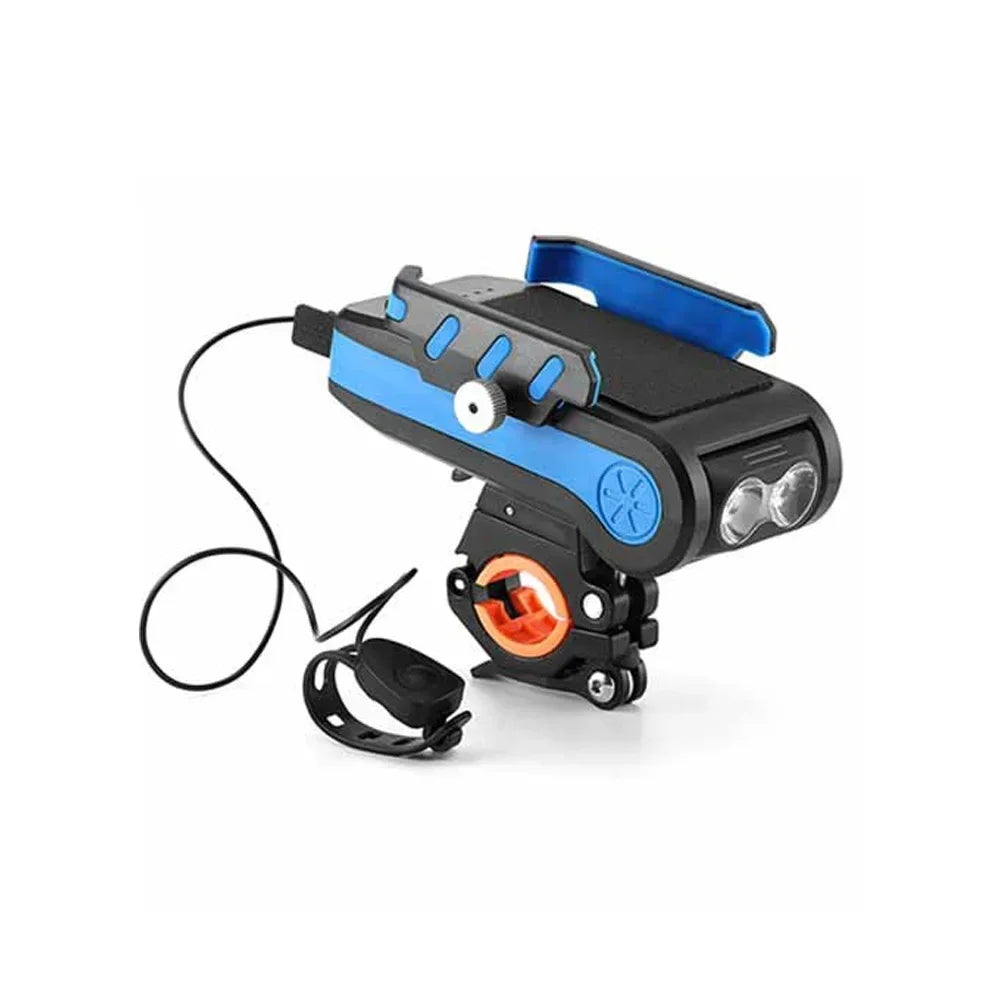 NEW Black/Blue/Red Color Rechargeable Bike Light Bike Flashlight LED Multifunction 4 IN 1 Set Bike Horn Holder Power Bank Bicycle Front Lamp Phone Stand Bicycle Accessories