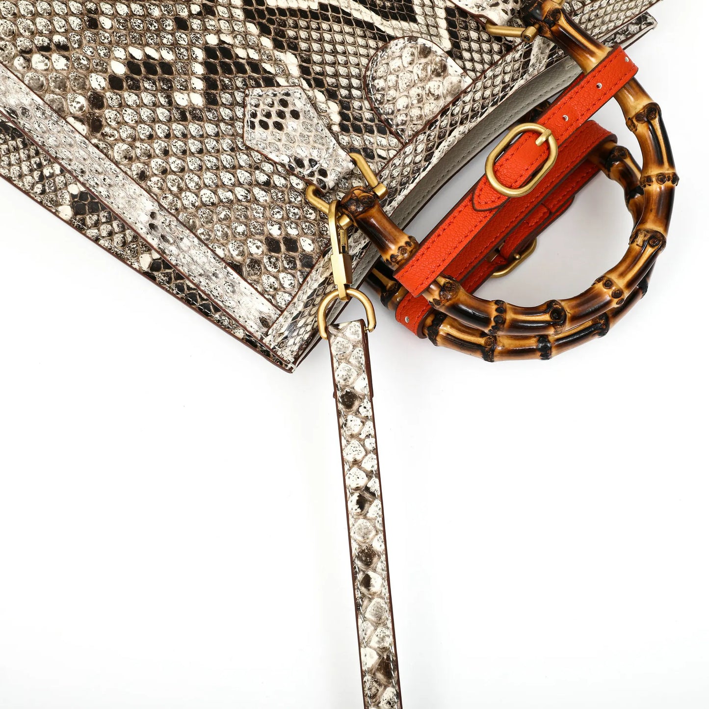 Luxury Python Skin Women's Shoulder Crossbody Bag Genuine Leather Lady Handbag Fashion Large Capacity Bamboo Joint Bag