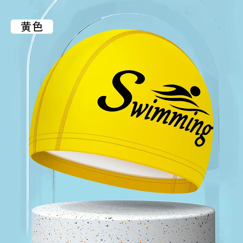 Swim Caps for Women Men Universal Large Size Long Hair Ear Protection Swimming Caps PU Waterproof Letter Printed Swimming Cap Bathing Accessories Sports Supplies