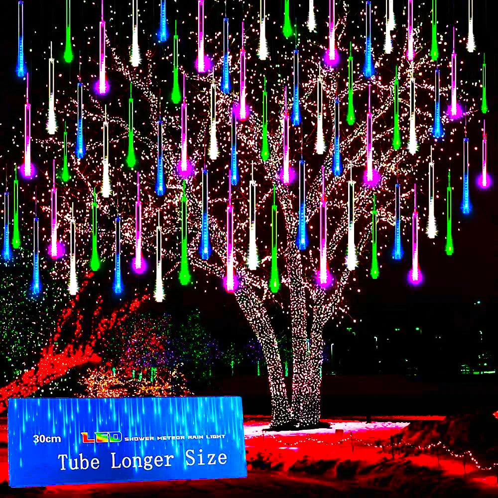 NEW Arrivals Meteor Shower Rain Lights Falling Raindrop Fairy String Light Icicle Lights for Outdoor Indoor Halloween Christmas Holiday Decoration
