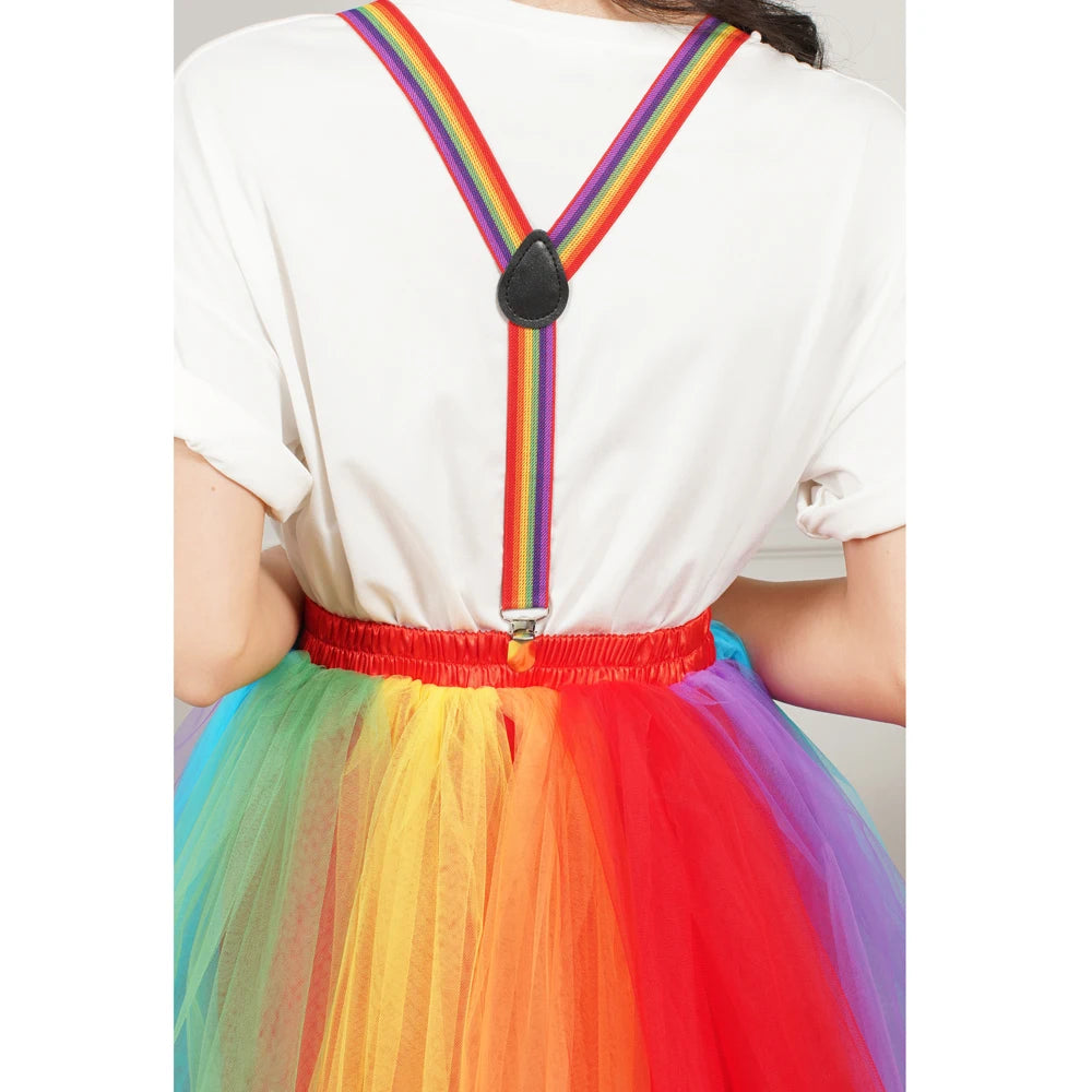 Colorful Women Rainbow Short Skirt High Elastic Band 5 Layers Soft Tulle Tutu Crinoline Underskirt Girls Prom Party Ball Gown