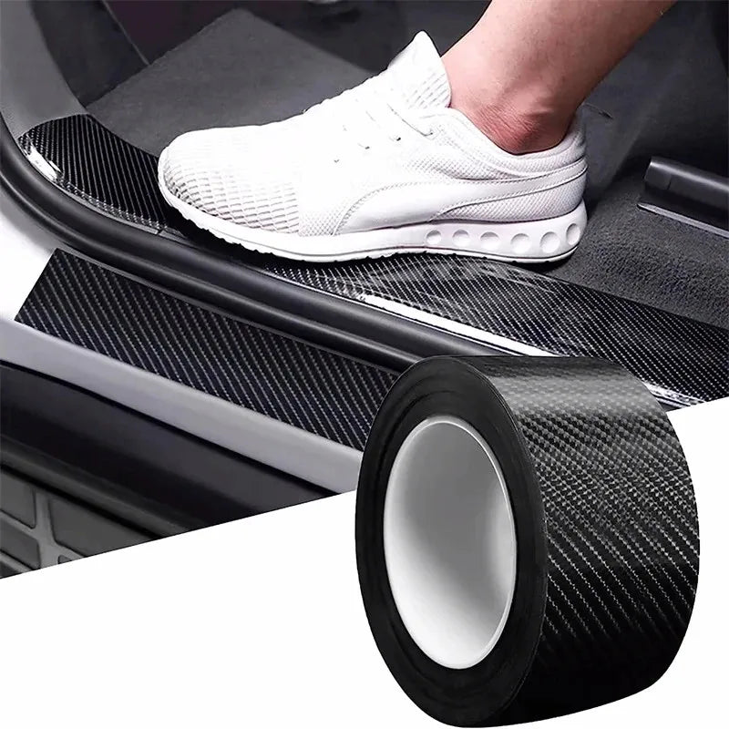 NEW Arrivals 10CMx3M 3D Nano Carbon Fiber Car Bumper Door Guard Protection Film 3M Car Door Sill Protector Sticker Black Waterproof Anti Scratch Tape Car Accessories