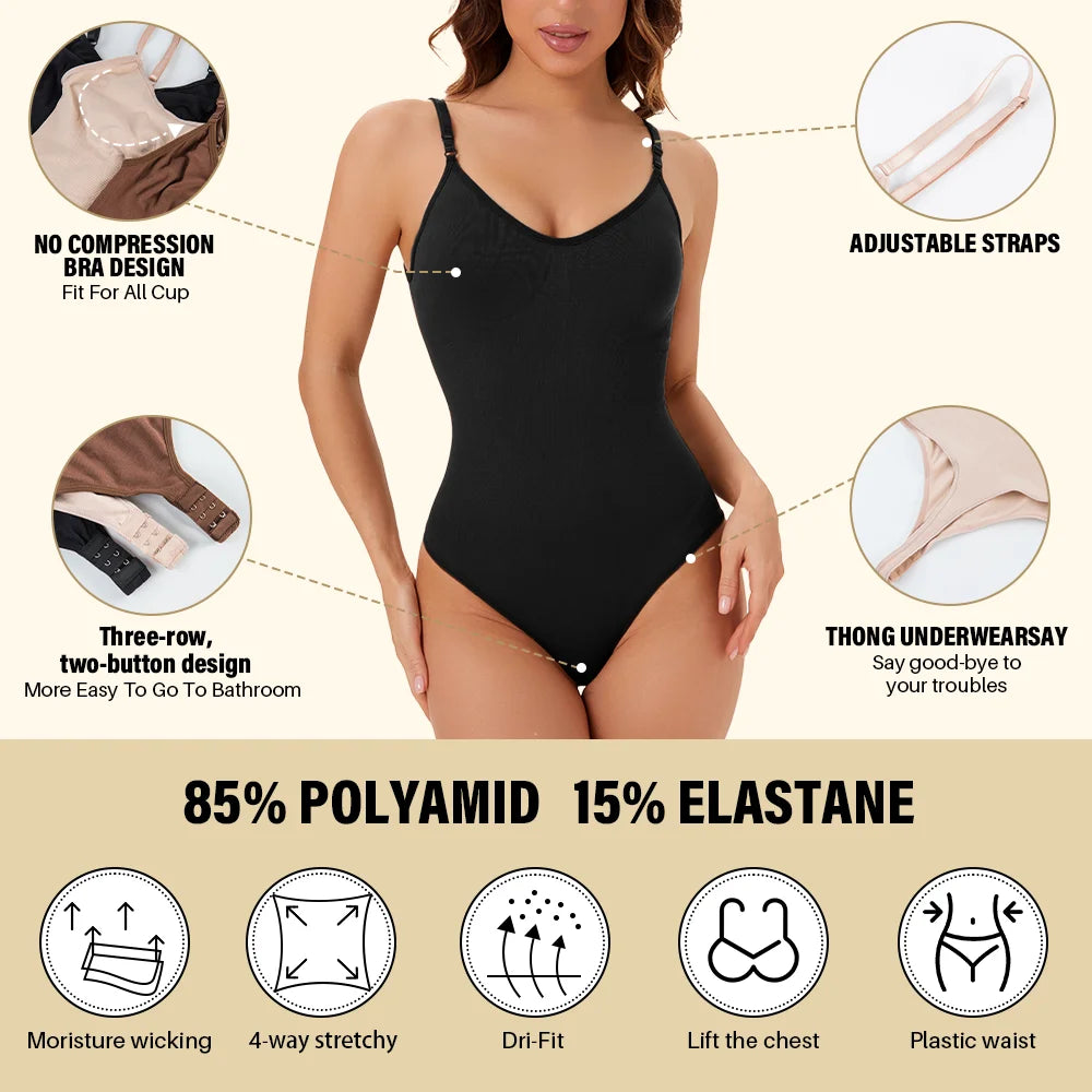 NEW Arrivals 2PCS Set S-2XL High Elastic Bodysuit for Women Tummy Control Shapewear Sexy Seamless Sculpting Thong Body Shaper Slimmer Slimming Black Tank