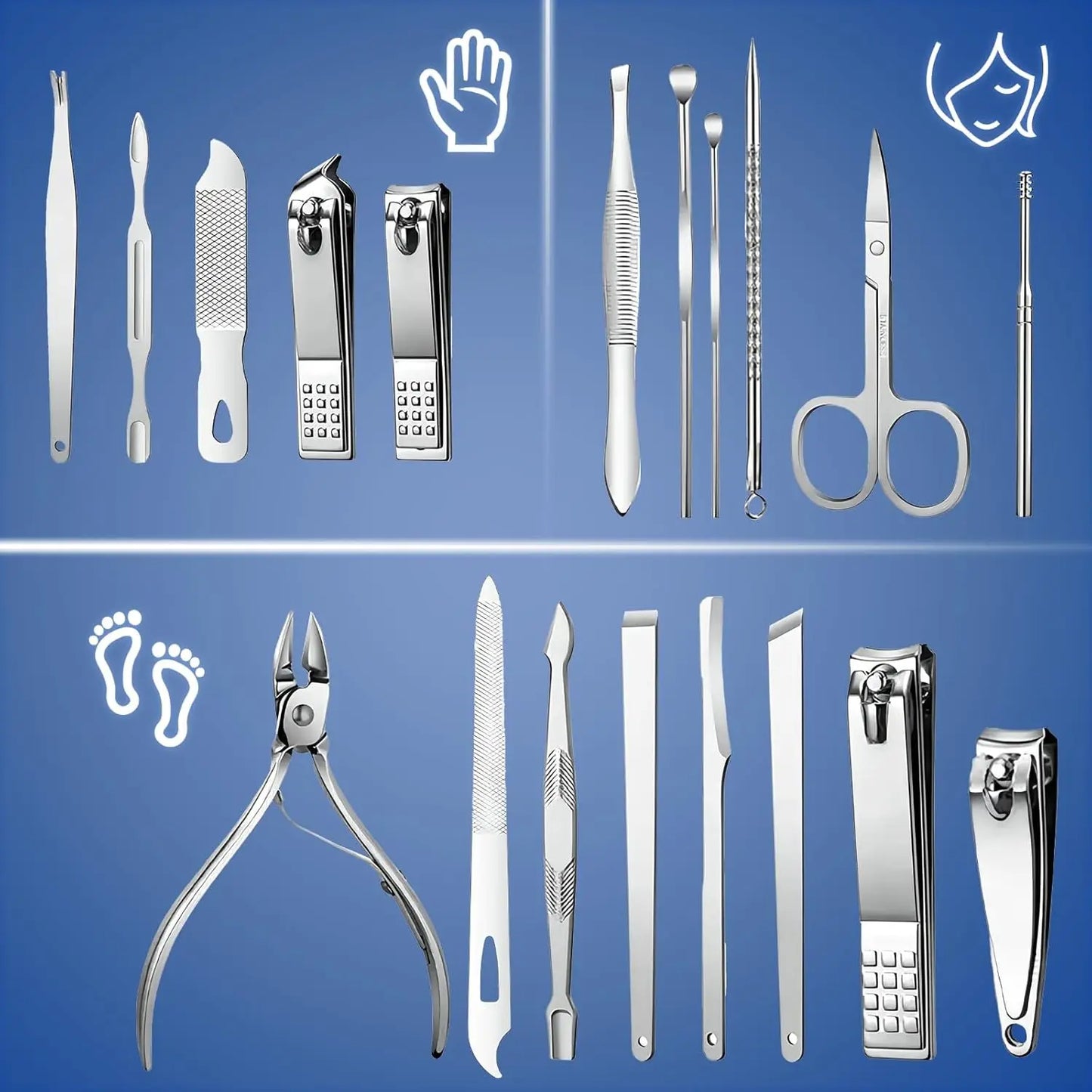 NEW Arrivals 19 in 1 Set Professional Nail Clippers Pedicure Kit, Manicure Tool Kit, Stainless Steel Facial Grooming Set Kit, Gift Idea for Women