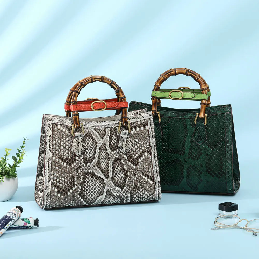 Luxury Python Skin Women's Shoulder Crossbody Bag Genuine Leather Lady Handbag Fashion Large Capacity Bamboo Joint Bag