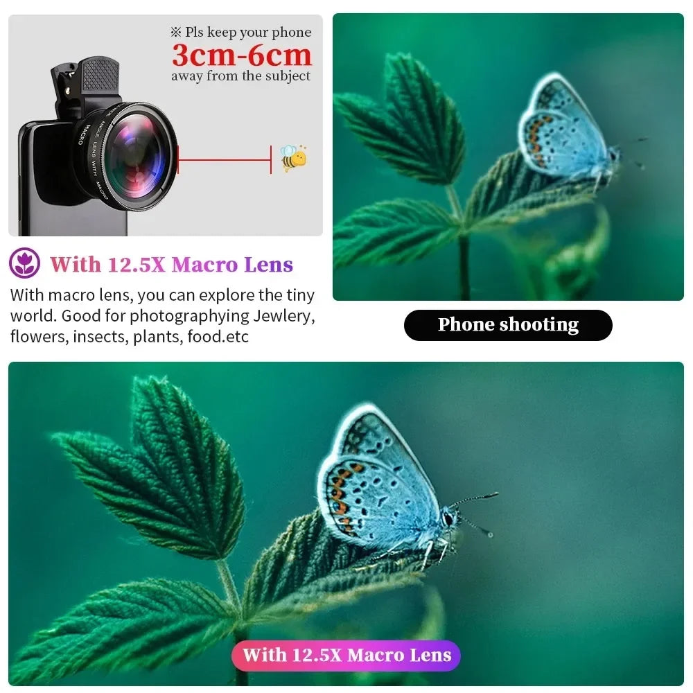 NEW Arrivals 2 IN 1 Lens Camera Universal Clip 37mm Professional 0.45x 49uv Super Wide-Angle Macro Lens For iPhone 15 12 Samsung Huawei Xiaomi