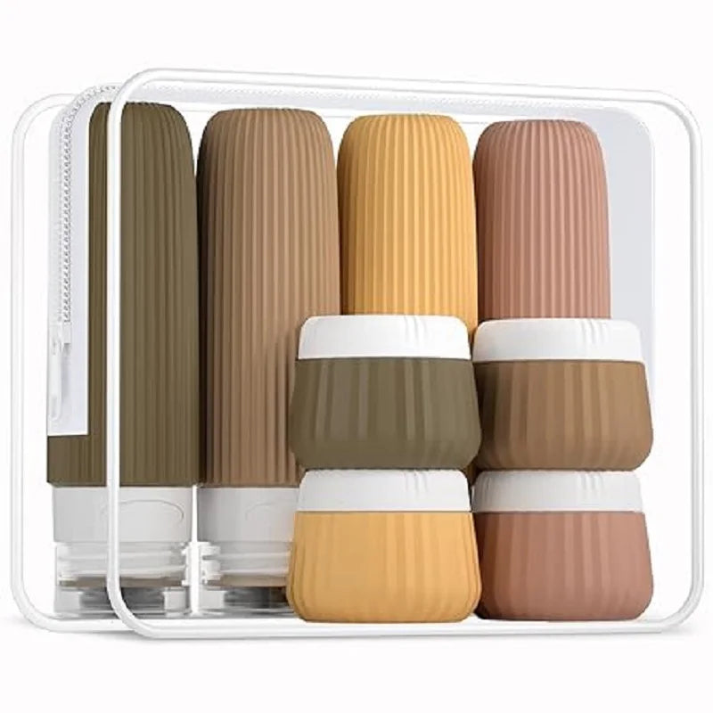 NEW Arrivals 8PCS Set 7 Colors Liquid Bottles, TSA Approval, BPA Not Included, 3 OZ Leak-Proof and Squeezable Silicone Bottles, Refillable Travel Airport Ship Accessories, Suitable for Shampoo and Shower Gel Essentials