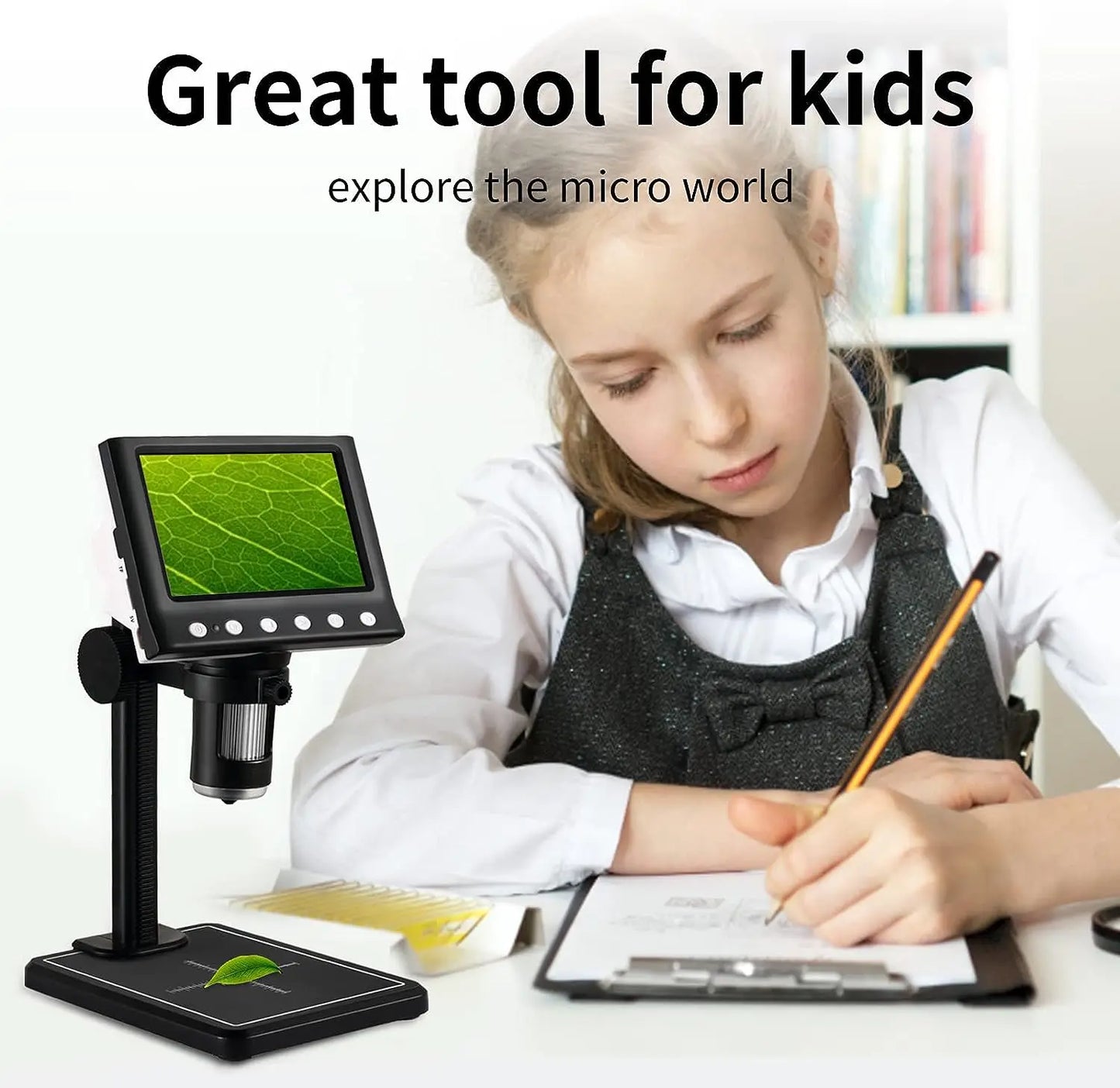 Hayve 4.3'' Digital Microscope 1600X USB Microscope 1080p Soldering Microscope with 8 LEDs Compatible with Windows/Mac OS (DM7)