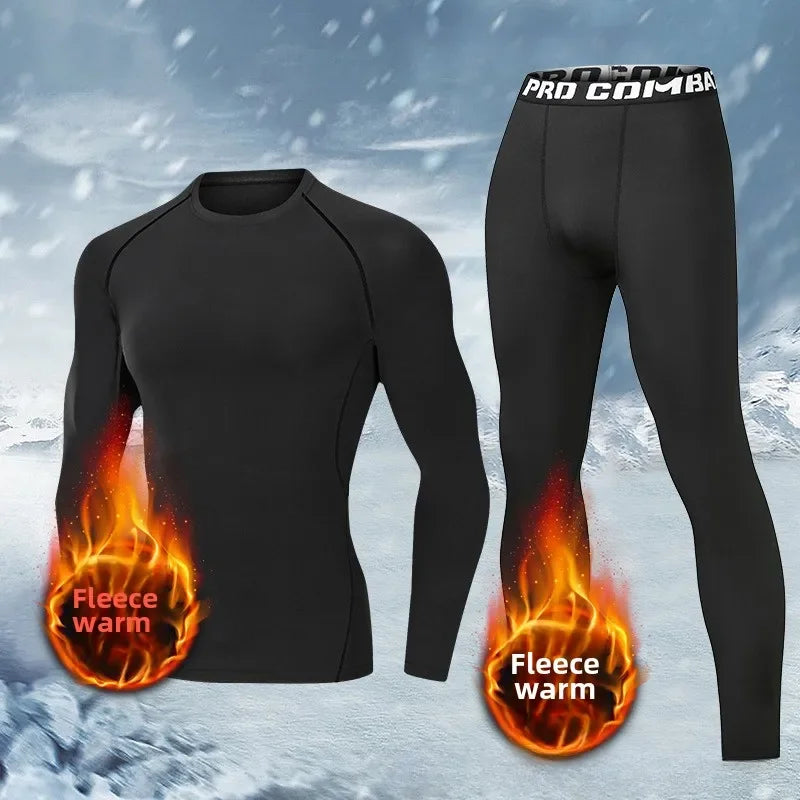 NEW 3PCS Set S-3XL(95Kg+) Men's Thermal Plush Base Layer Set Winter Thickened Cycling Morning Running Training Quick Drying Clothes Fitness Tight Sports Men's Sweats Set