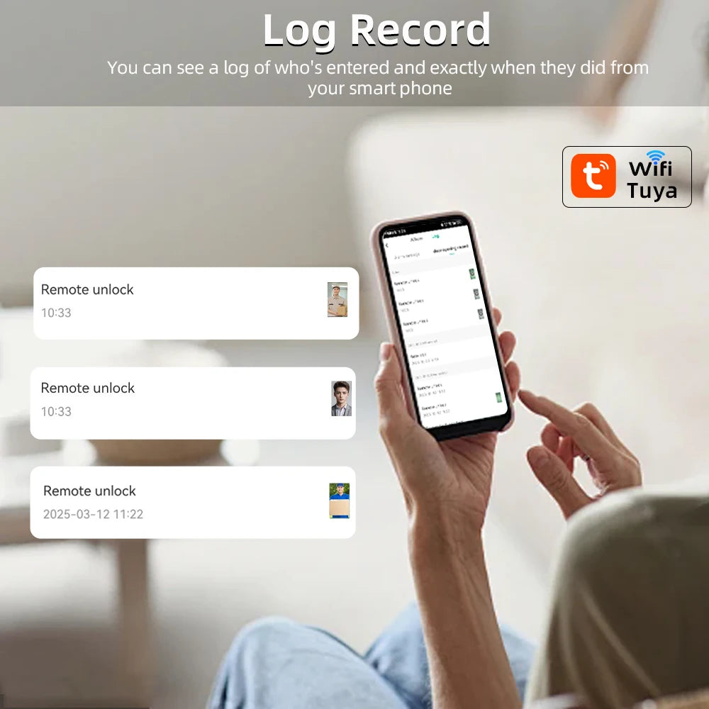 NEW Arrivals P8 TUYA App Wi-Fi Smart Lock, 21 Languages, Remote Video Call Intercom, Face-Palm IC Card Unlock, Black/Gray Anti Theft Top Quality Security System Home Apartments Office Security Supplies