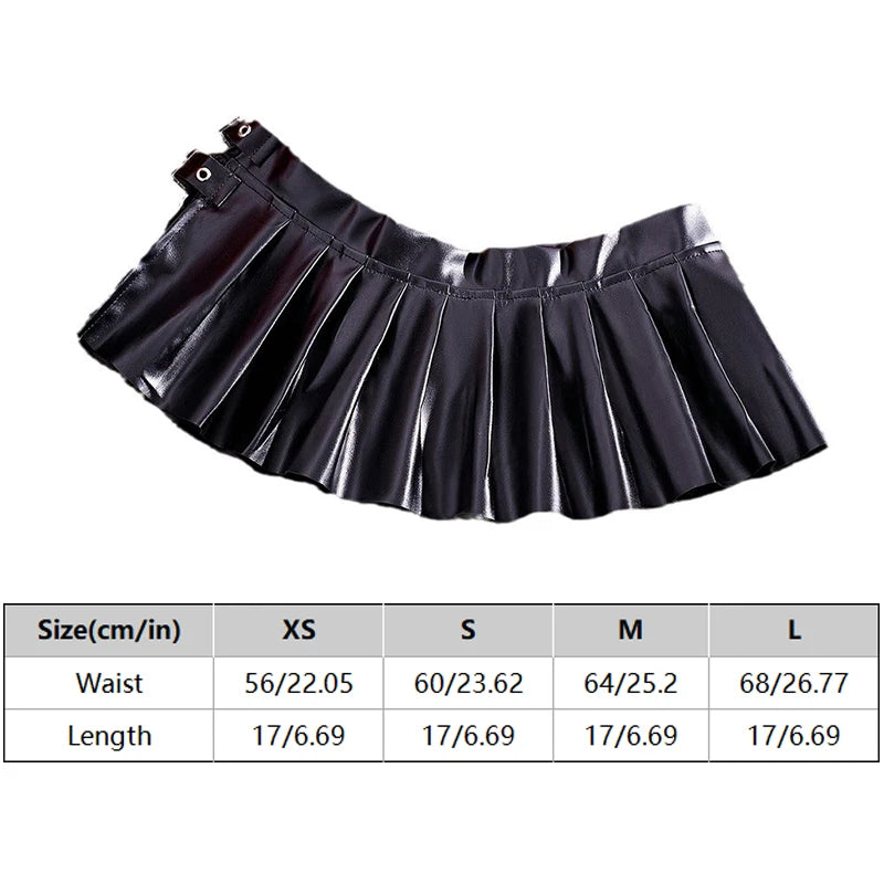 NEW Women's Black Shiny PU Leather Sexy Mini Skirt Gothic Style Cosplay Costume Sexy Low Waist Pleated Skirt for Fashionable Outfits