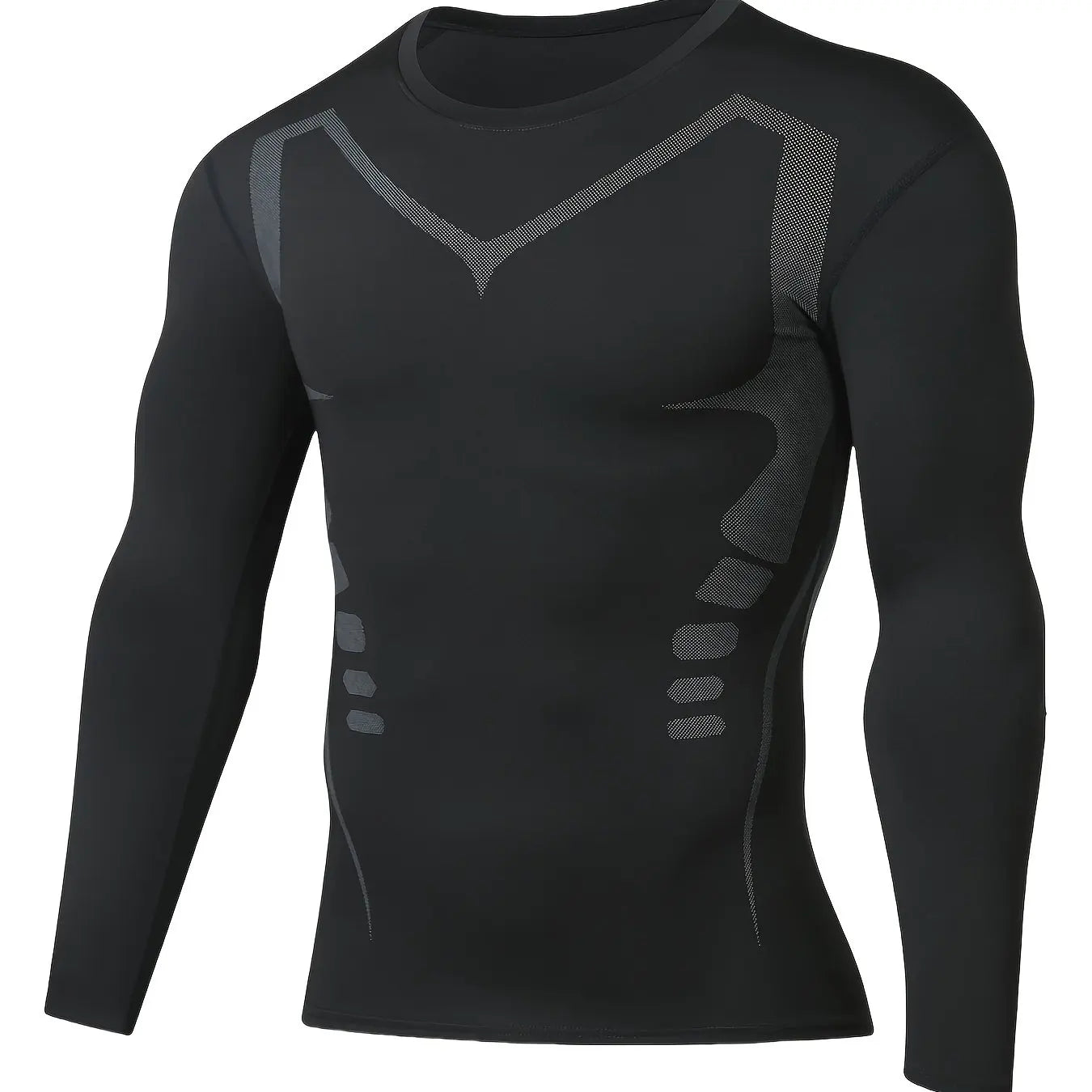 S-3XL Plus Size Men's Sportswear Quick Drying T-Shirt, Elastic Compression Training Top, Breathable Running Gym Cycling Fitness Long Sleeve Shirt Men Sports Apparel Accessories