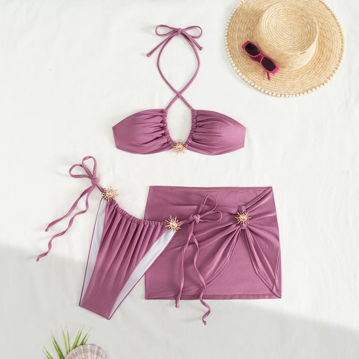NEW 3PCS Set 3 Colors Micro Bikini Set with Mini Skirt Women Swimsuit Swimwear Sexy Bikini Push Up Beachwear Bathing Suit Biquini Female Sexy Summer Swimwear Suits