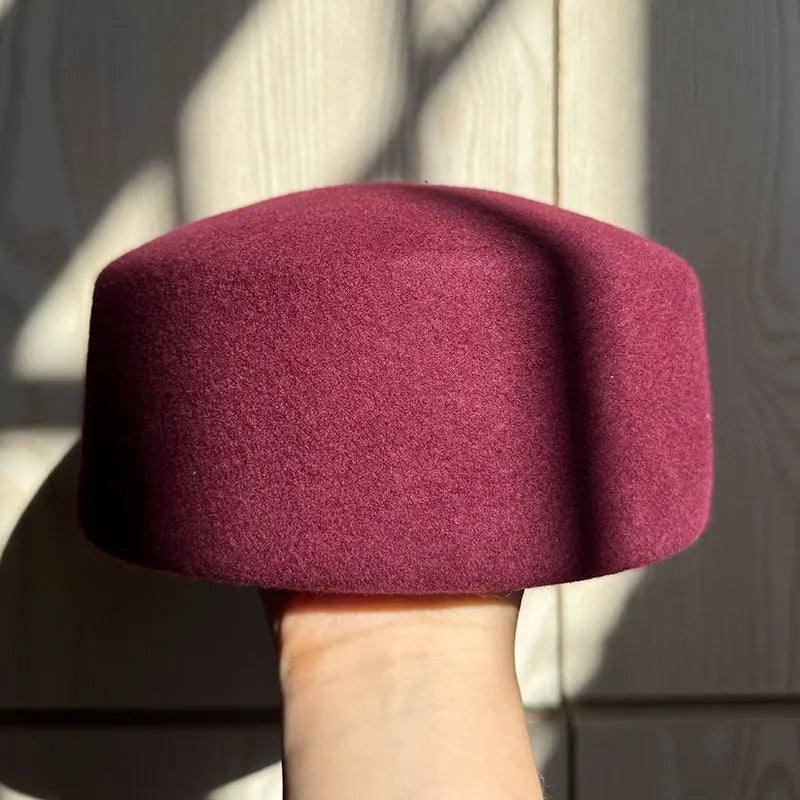 12 Colors Uzbekistan Retro Flight Attendant Ball Hat Women's 100% Wool Felt Beret Party Charming Hat Wedding Cocktail Party Medicine Box Hat