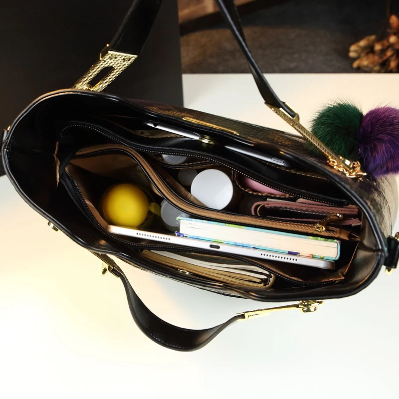 NEW Arrivals Luxury Cowhide Real Leather Women Handbags Fashion Female Chain Serpentine Portable Tote Bag Ladies Tassel Shoulder Messenger Bags