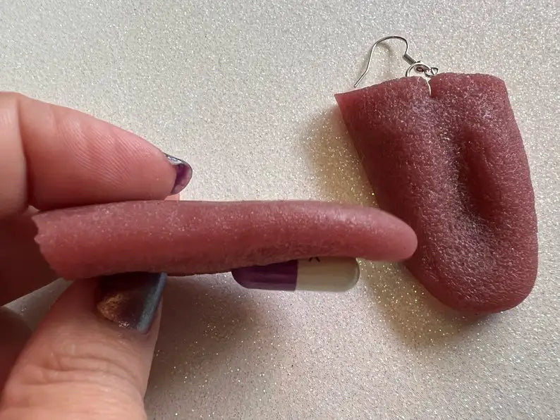 NEW Arrivals Realistic Tongue & Tongue with Pill Earrings: Halloween, Scary, Toys Turned Earrings, Gifts for Her/Him/Them