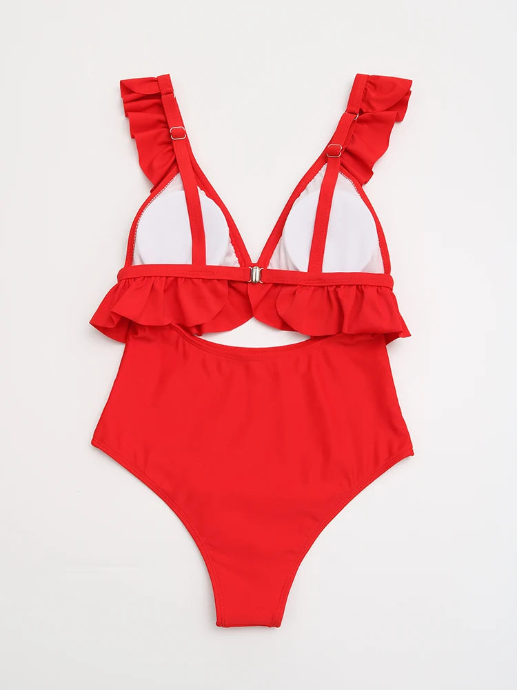 New Sexy Ruffle One Piece Swimsuit Female Plus Size Swimwear Women Monokini Bathers Bathing Suits Beachwear Swim Ladies XXL