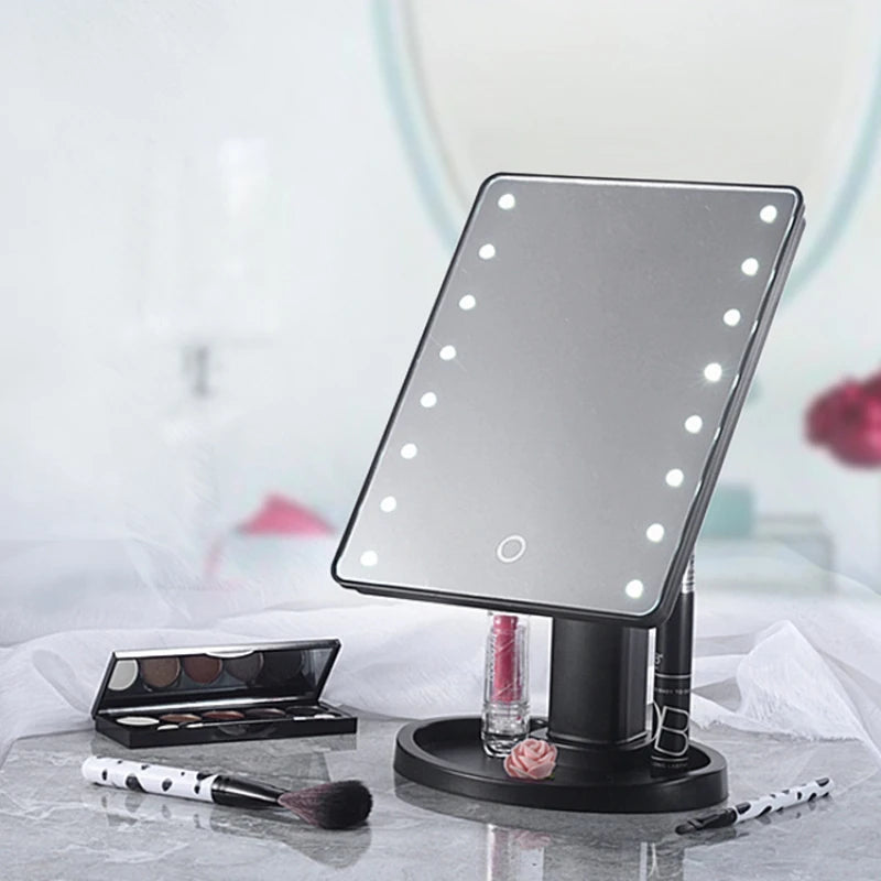 Lighted Makeup Mirror Use Battery And USB Rechargeable Dual-use 16LED Beauty Mirror Portable Touch Screen Dimming Vanity Mirror