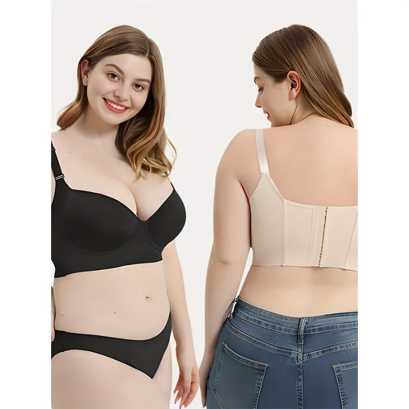 NEW Arrivals 2PCS- PLUS SIZE Chubby Women's Back Smoothing Bra Hides Back Fat Full Coverage Comfortable Seamless Bra Push-Up Bra Curvy Ladies Underwear Sets