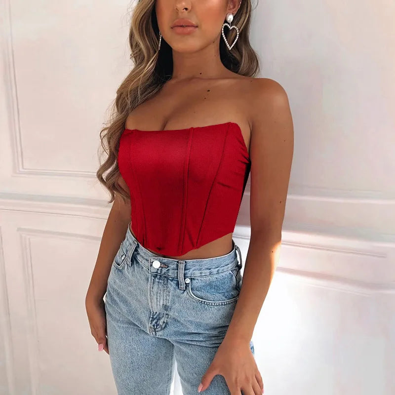 NEW Arrivals 4 Colors Women Sleeveless Off Shoulder Fashion Sexy Corset Crop All Seasons Tops Vest Female Underwear Backless Bustier Top Solid Girls Casual Clothing Supplies