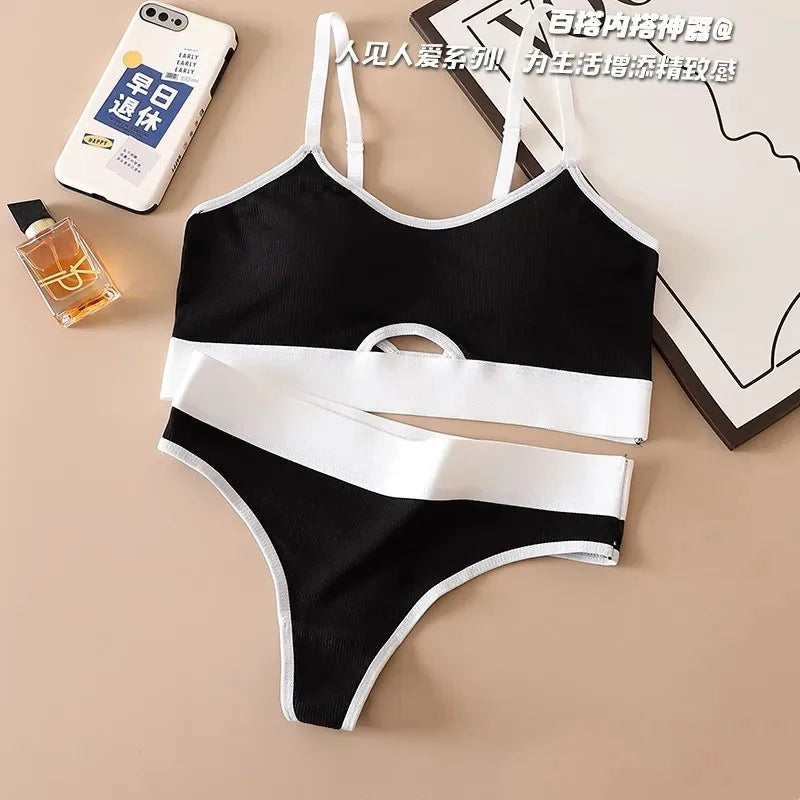 NEW Arrivals Seamless Padded Bras Sports Bra And Panties Set Women Hollow Out Cotton Underwear U Back Push Up Bras Comfort Sexy Women Lingerie Set Girls Underwear Sets