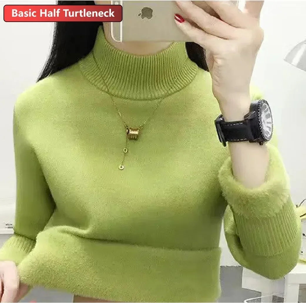 NEW Arrivals Sweater For Women Winter Thicken Turtleneck Slim Knit Pullover New Warm Plush Velvet Lined Knitwear Jumper Tops Casual Female Girls Luxury Fashion Clothing Supplies