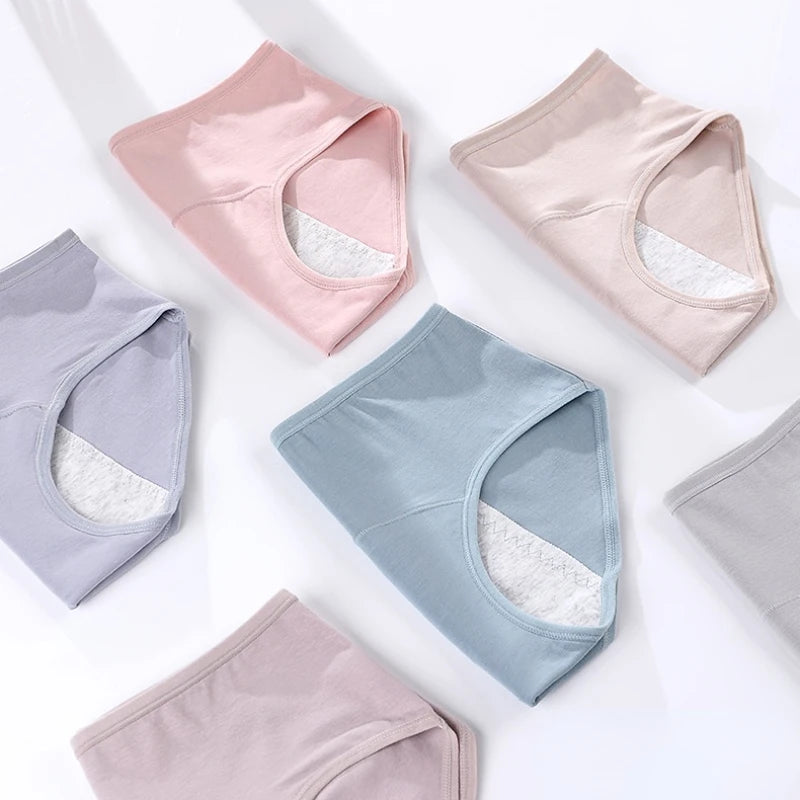 3PCS/Set Women's Menstrual Briefs Panties Large Flow Postpartum Water Absorption Leak Proof Waterproof Briefs Women's Pure Cotton Menstrual Panties Set Women Underwear Clothing Period Hygiene Lingerie Health Care Supplies