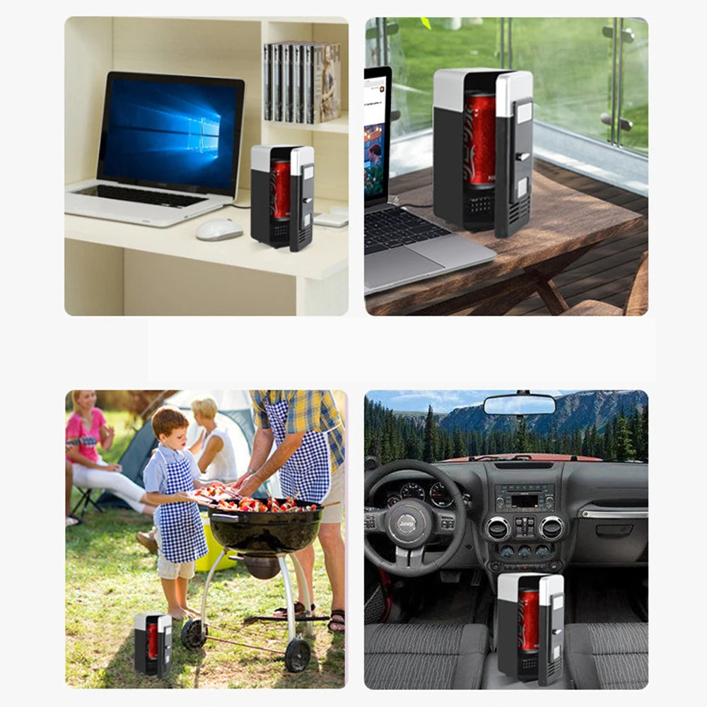 Portable Mini USB 5V Fridge Cooler Beverage Drink Cans Cooler/Warmer Refrigerator for Car Laptop PC Computer Black Red