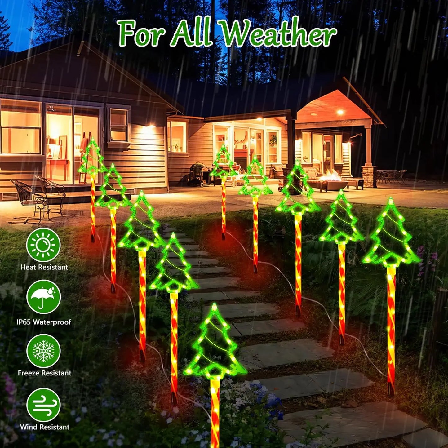 5-10 PCS Set Waterproof Christmas Path Lights Candy Cane Themed LED Tree Walkway Decor for Outdoor Holiday Landscape Lighting