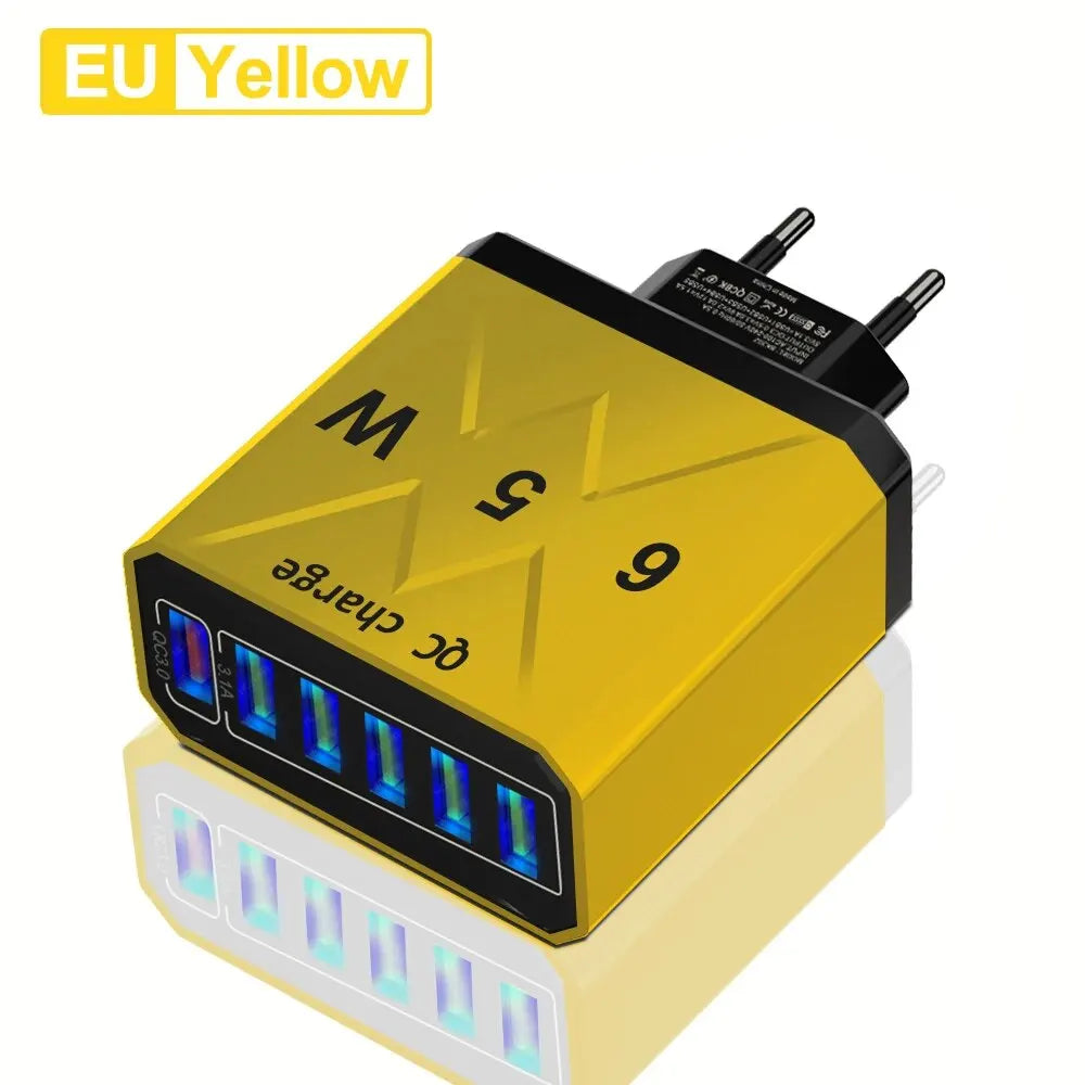 3.1A USB Fast Phone Charger Adapter 6 In1 Mulit Plug Travel Charger For iPhone 13 12 Samsung Xiaomi QC3.0 Quick Charger