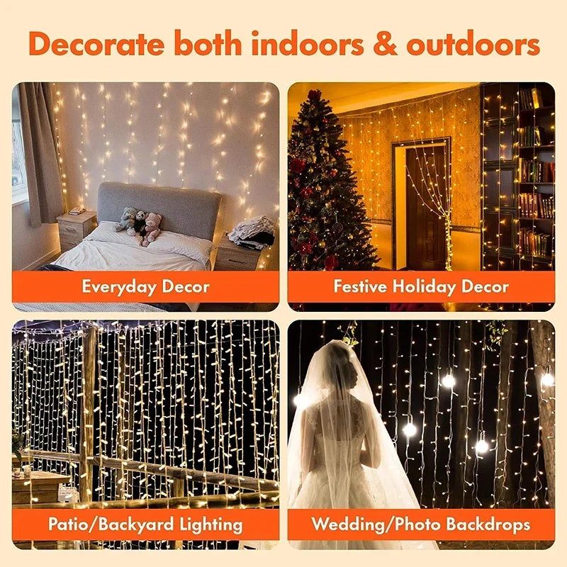 3M LED Curtain String Lights Fairy Decoration USB Holiday Garland Lamp 8 Mode For Home Garden Christmas Party New Year Eve Supplies Lighting Accessories