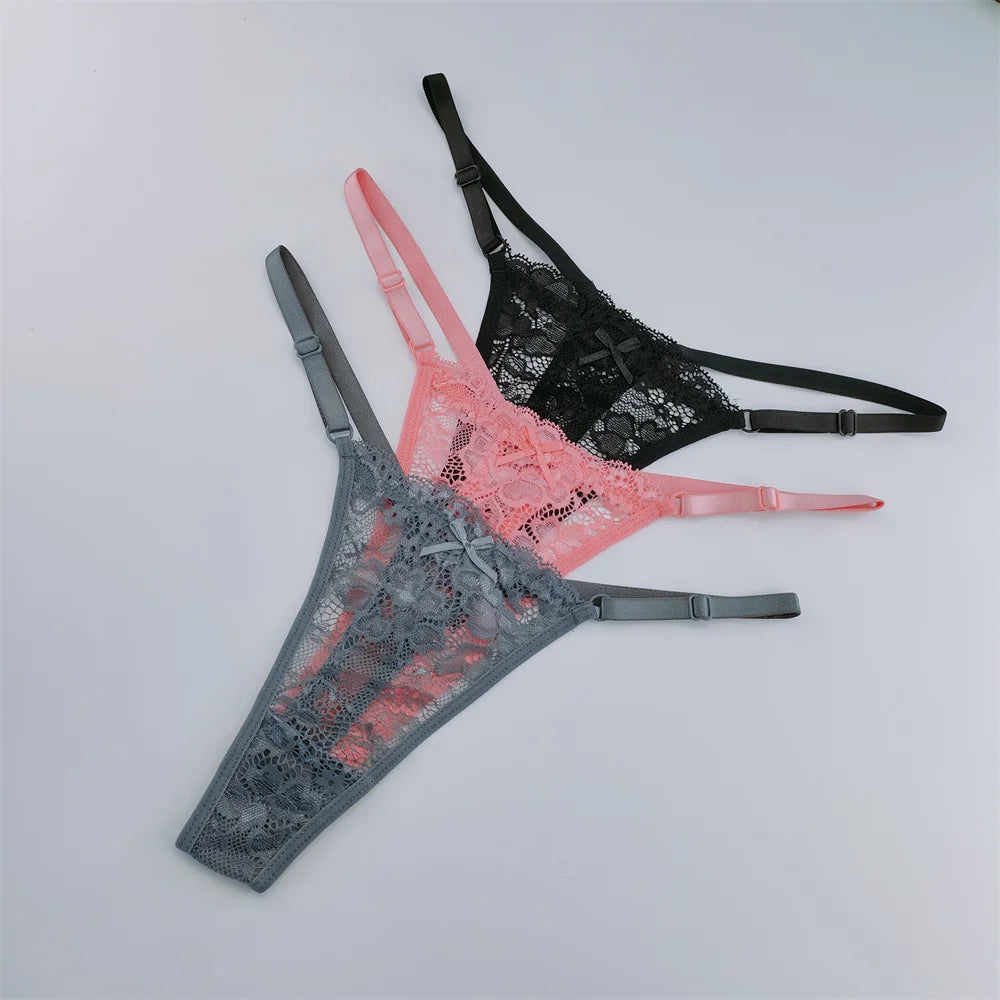 NEW Arrivals 3PCS Set Lace Thongs Women Lace Low Waist Panties Sexy Transparent Underwear Fashion Breathable G-String Ladies Intimates Lingerie