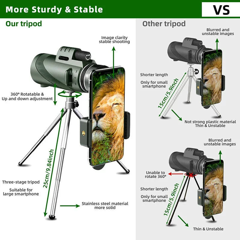 NEW 80x100 HD Zoom Monocular Telescope Portable Powerful Binoculars Long Range Telescope For Hunting Camping With Tripod Phone Clip