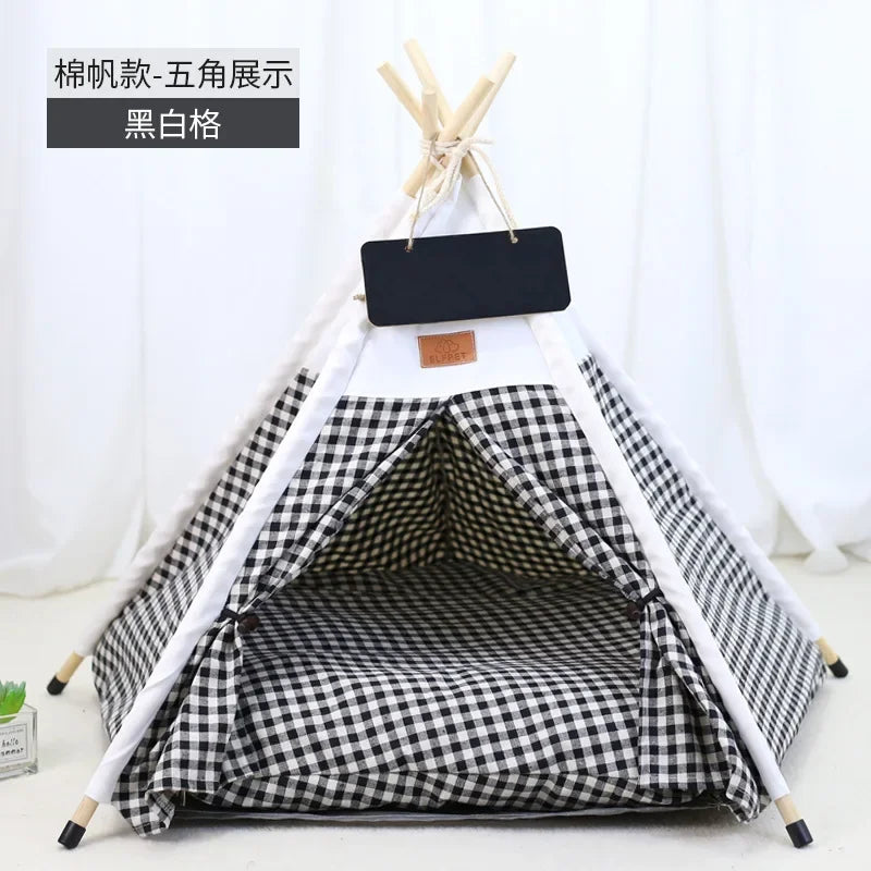 NEW Arrivals 14 Patterns Cats Dogs Korean Tent House with Double-Sided Thick Cushion for Puppy Pets Up to 33Lbs, Portable Cat Tent with Non-Slip Feet and Blackboard, Washable Pets Furniture Supplies