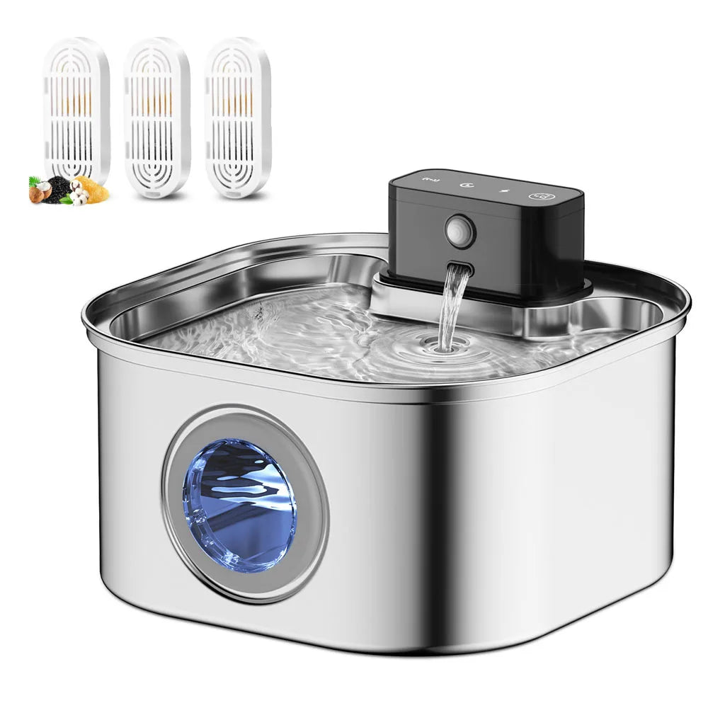NEW Arrivals 3.2L Sensor Stainless Steel Wireless Charging Cat and Dog Water Fountain Rechargeable Automatic Induction 45 Days Standby Cycle Filter Pet Drinking Bowl