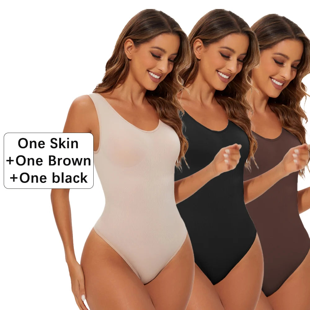 NEW Arrivals 3PCS Set S-2XL Women's Sexy Thong Shapewear Bodysuit Seamless Body Shaper Body Shaping Slimming Wide Shoulder Strap Thong Underwear Shapers