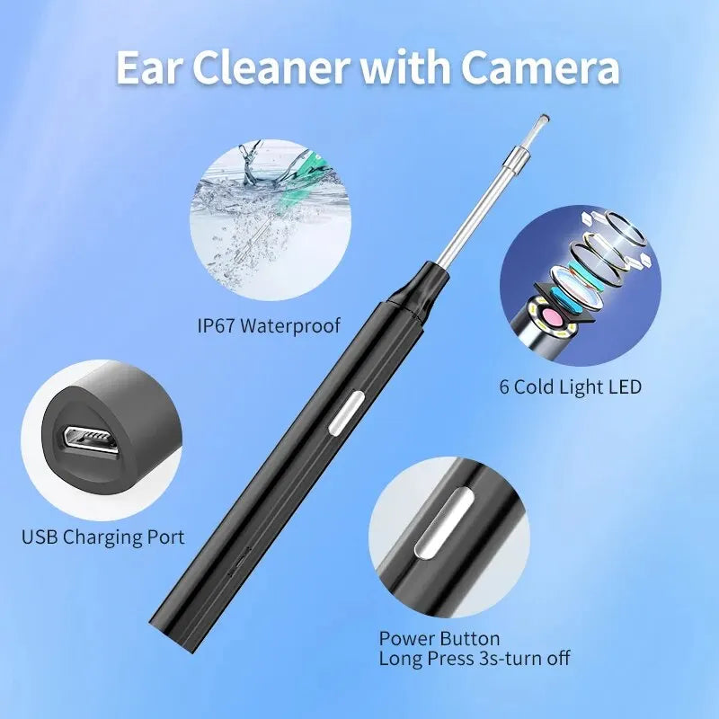 Smart Wireless Otoscope High Precision Ear Wax Removal Tool with Camera LED Light With Ear Cleaning Kit for IOS & Android
