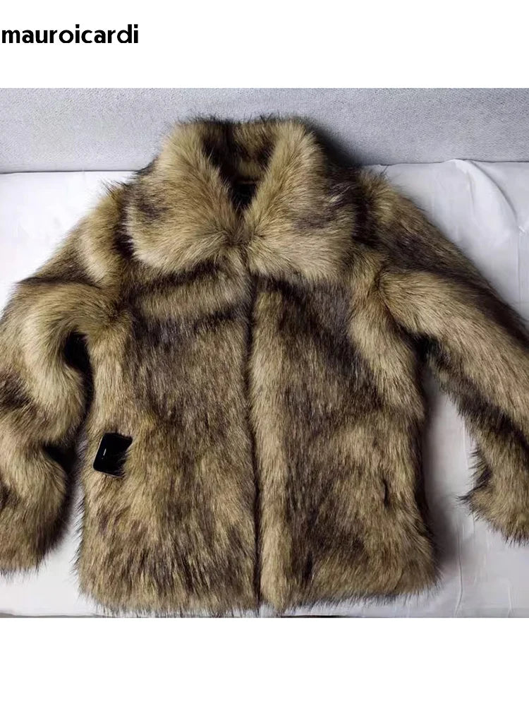 Winter Short Thick Warm Hairy Shaggy Faux Raccoon Fur Coat Men Long Sleeve High Quality Luxury Fluffy Jacket