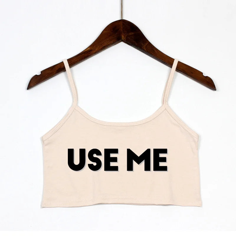 NEW Arrivals 4 Colors Asian Size Women's Sexy Elastic Cotton Camis Sleeveless Short Sexy USE ME Crop Top New Fashion Women's Summer Tank Top Bar